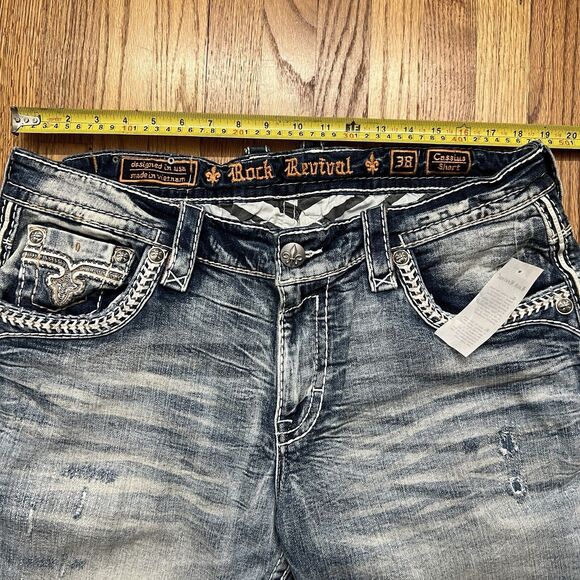 Rock Revival Distressed Denim Jean Shorts Cassius Men's Size 38 New - Picture 5 of 7